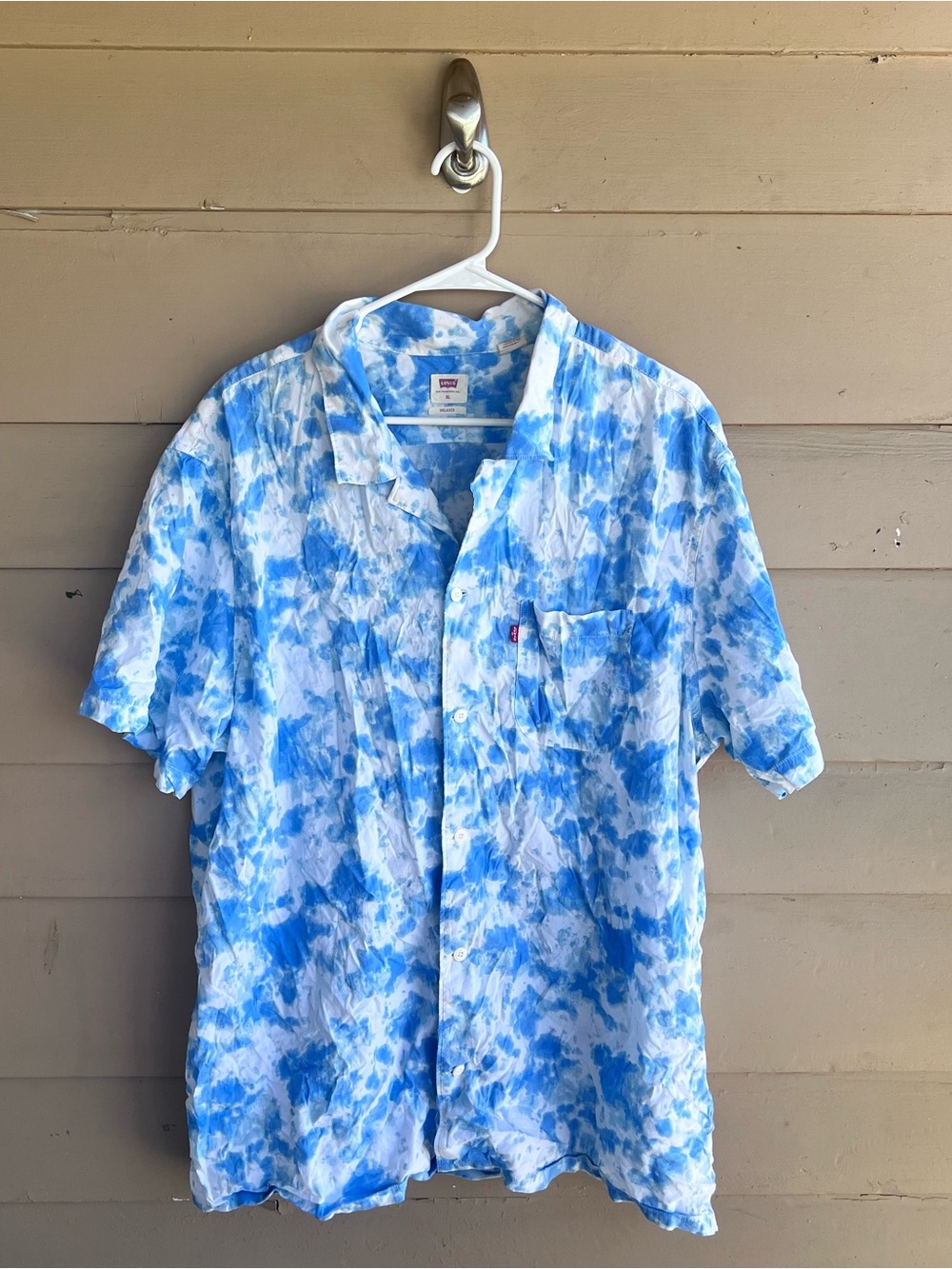 Levi's Blue and White Tie-dye Relaxed Fit Short Sleeve Button Down Shirt XL